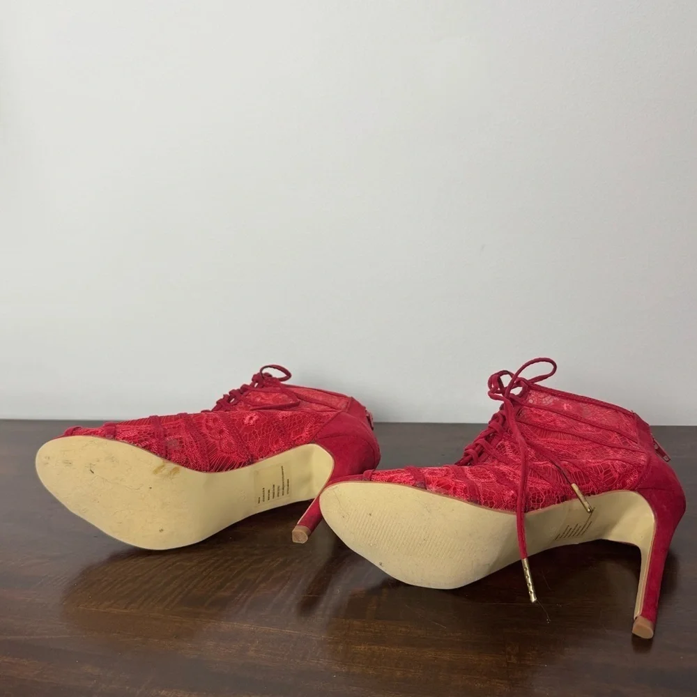 JustFab Red Lace Up Stiletto Heels, US Size 8.5